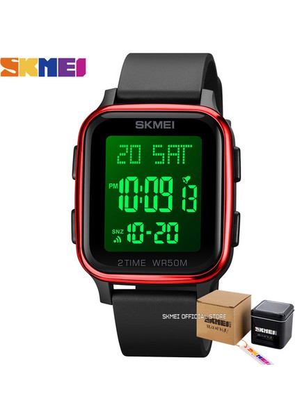 Kutu ile Kırmızı Skmeı Moda LED Işık Dijital Saat Erkek 5bar Su Geçirmez Takvim Geri Sayım Elektronik Kol Saatleri Saat Reloj Hombre 1858 (Yurt Dışından)