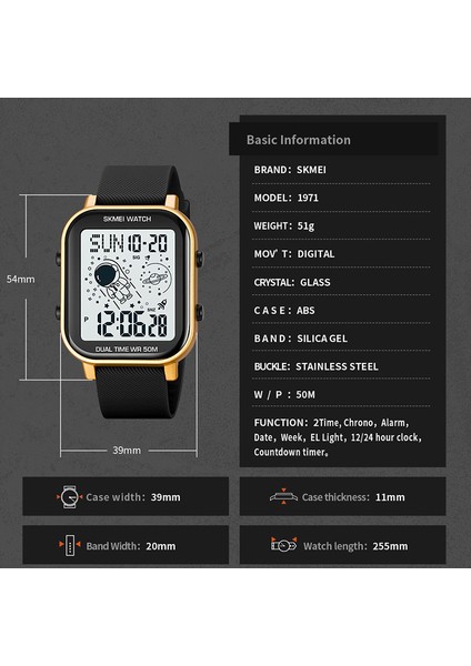 Gümüş Skmeı Erkekler Saatler Spor Geri Sayım Izle Alarm Chrono Dijital Kol Saatleri Adam Saat Erkek Su Geçirmez Relogio Masculino (Yurt Dışından) fiyatları
