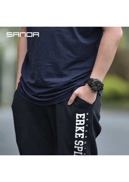 Siyah-Turuncu Sanda Erkekler Izle Dijital Su Geçirmez Spor Saatler Orijinal Takvim Erkek Kol Saatleri Moda Elektronik Bilek Kronometre Saat (Yurt Dışından)