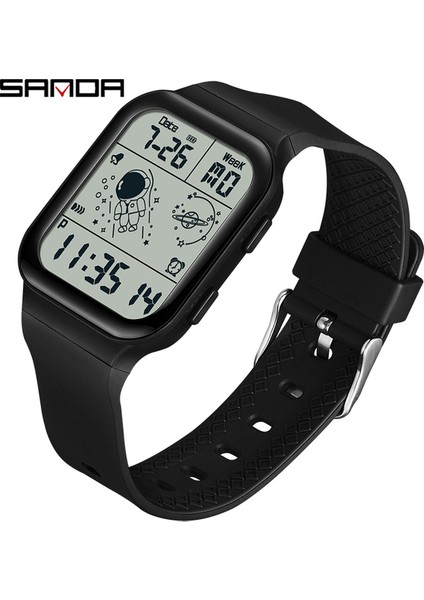 Siyah Sanda Marka Spor Dijital Saat Moda LED Erkek Saatler Chrono Elektronik Kol Saati Su Geçirmez Geri Sayım Saati Reloj Hombre (Yurt Dışından)