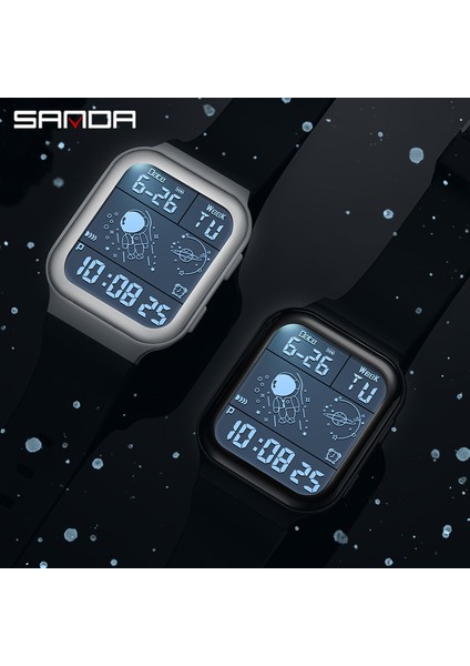 Siyah Sanda Marka Spor Dijital Saat Moda LED Erkek Saatler Chrono Elektronik Kol Saati Su Geçirmez Geri Sayım Saati Reloj Hombre (Yurt Dışından)