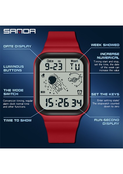 Siyah Sanda Marka Spor Dijital Saat Moda LED Erkek Saatler Chrono Elektronik Kol Saati Su Geçirmez Geri Sayım Saati Reloj Hombre (Yurt Dışından)