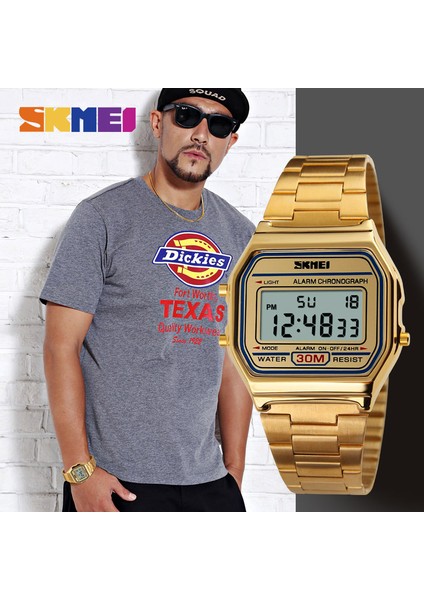 Altın Yeni Iş Erkekler Retro Izle Su Geçirmez Elektronik Saat Moda Kişiliğin Saati Ince Şerit Relogio Masculino Dijital Skmeı (Yurt Dışından) fiyatları