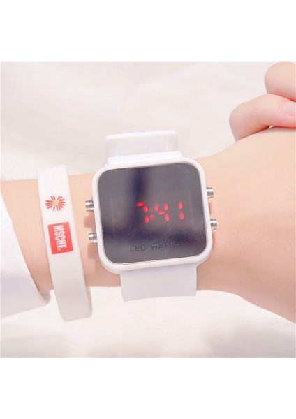 Sarı Moda Kare Kuvars LED Cam Spor Saatler Kadınlar Için Kauçuk Kayış Saat Erkekler Için Su Geçirmez Kol Saati (Yurt Dışından)