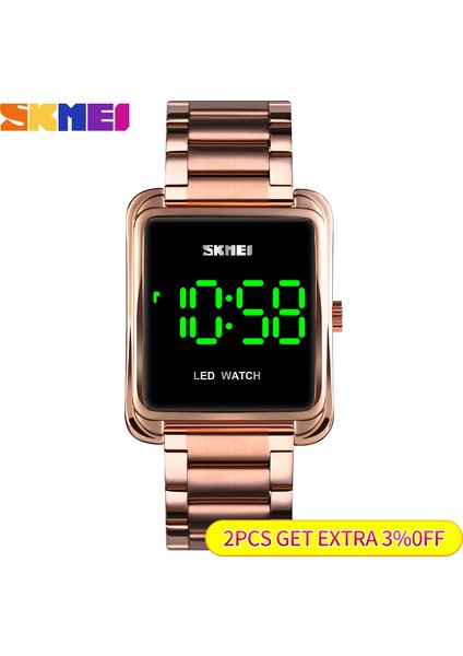 Kutu ile Gümüş Skmeı LED Dijital Saat Erkek Su Geçirmez Tarih Erkekler Dijital Saatı Paslanmaz Çelik Kayış Ince Elektronik Saat Moda 1505 (Yurt Dışından)