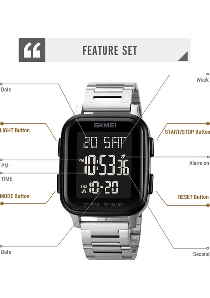 Altın Lüks Marka Skmeı Elektronik Erkek Izle Moda Çelik Kayış Dijital Saat Su Geçirmez Chrono Kronometre Saat Orijinal Kol Saati (Yurt Dışından)