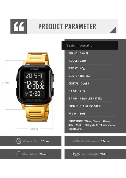 Altın Lüks Marka Skmeı Elektronik Erkek Izle Moda Çelik Kayış Dijital Saat Su Geçirmez Chrono Kronometre Saat Orijinal Kol Saati (Yurt Dışından)
