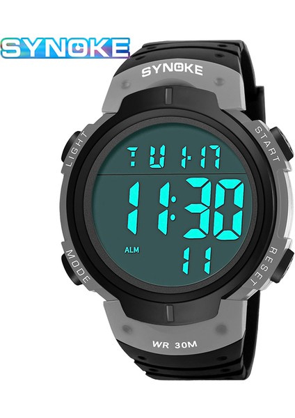 Gri Synoke Erkekler Spor Saatler Chronos Geri Sayım Erkek Saati Su Geçirmez LED Dijital Saat Adam Elektronik Saat Relogio Masculino (Yurt Dışından)