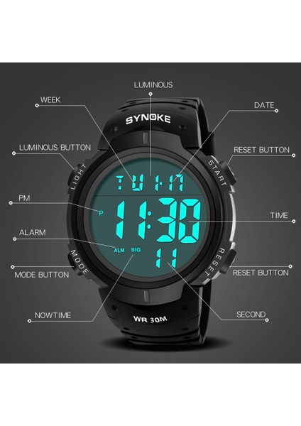 Gri Synoke Erkekler Spor Saatler Chronos Geri Sayım Erkek Saati Su Geçirmez LED Dijital Saat Adam Elektronik Saat Relogio Masculino (Yurt Dışından) modelleri