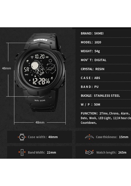 Siyah Beyaz LED Işık Elektronik Spor Saatler Erkekler Kronometre Geri Sayım Saati Su Geçirmez Dijital Kol Saati Relogio Masculino Skmeı Montre (Yurt Dışından) indirimleri