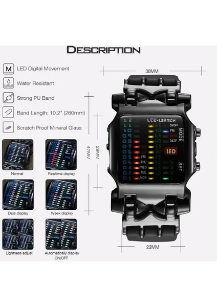 Kutusu Eillysevens Erkekler Spor Saatler Retro Kare Dijital Saat Erkekler LED Elektronik Saat Lüks Askeri Adam Kol Saati Reloj Hombre (Yurt Dışından)