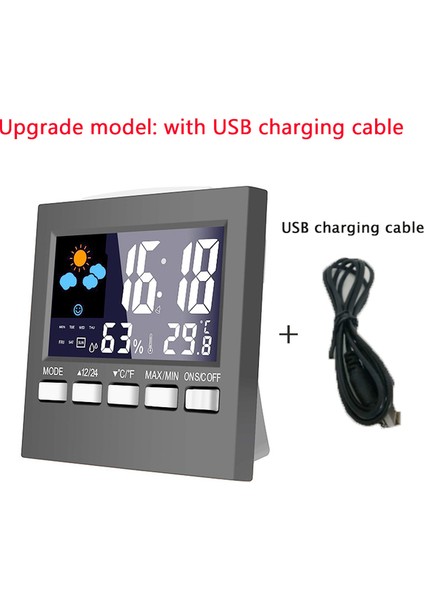 Siyah USB Hava Durumu Saati Renkli Ekran Dijital Ekran Termometre Nem Saati Renkli Alarm Takvimi Hava Durumu Elektronik Çalar Saat (Yurt Dışından)