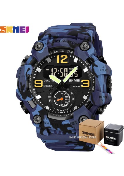 Color3 Kutusu ile Skmeı Japonya Dijital Hareket LED Işık Spor Izle Erkek Askeri Tarih Geri Sayım Saati 5bar Su Geçirmez Kol Saatleri Reloj Hombre (Yurt Dışından)