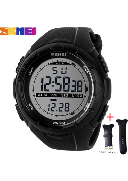 Siyah Kayış ile Skmeı Moda Basit Spor Izle Erkekler Askeri Saatler Çalar Saat Şok Dayanıklı Su Geçirmez Dijital Saat Reloj Hombre 1025 (Yurt Dışından)