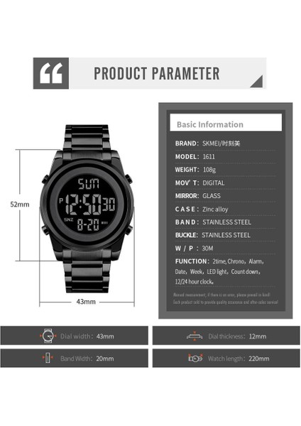 Gül Altın Skmeı Dijital 2 Zaman Erkek Saatler Moda LED Erkekler Dijital Kol Saati Chrono Geri Sayım Alarm Saati Mens Reloj Hombre 1611 (Yurt Dışından)