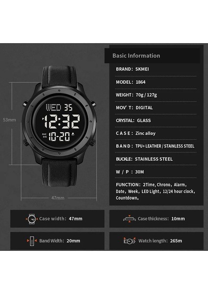 Deri 8 Skmeı Erkekler Dijital Saatler Moda Chrono Geri Sayım Elektronik Saat Lüks Paslanmaz Çelik Erkek Kronometre Relogio Masculino (Yurt Dışından) fiyatları