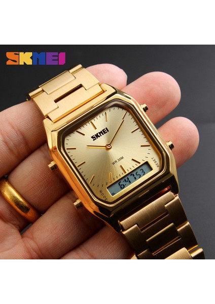 Gül Altın Skmeı Çift Ekran Izle Erkekler Dijital Çift Zamanlı Spor Chronograph Su Geçirmez Erkek Saat Kuvars Saatı Relogio Masculino (Yurt Dışından)