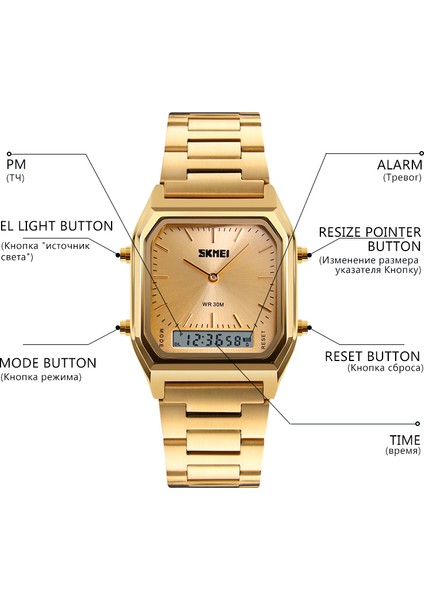 Gül Altın Skmeı Çift Ekran Izle Erkekler Dijital Çift Zamanlı Spor Chronograph Su Geçirmez Erkek Saat Kuvars Saatı Relogio Masculino (Yurt Dışından)