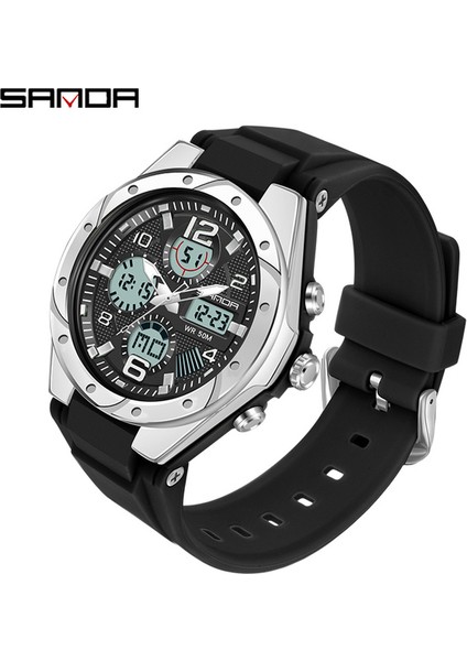 6062 Siyah Gümüş Sanda Moda Yeni Kadın Spor Izle G Su Geçirmez Dijital LED Bayanlar Askeri Elektronik Ordu Kol Saati Saat Kız Reloj (Yurt Dışından)