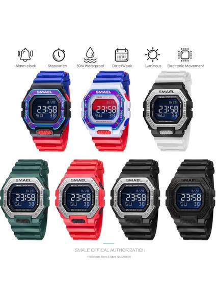 Siyah Gümüş Kutu Smael Erkekler Için Dijital Saatler 50 M Su Geçirmez Askeri Spor Izle LED Ekran Otomatik Tarih Elektronik Kol Saati Часы Relogio Reloj (Yurt Dışından)