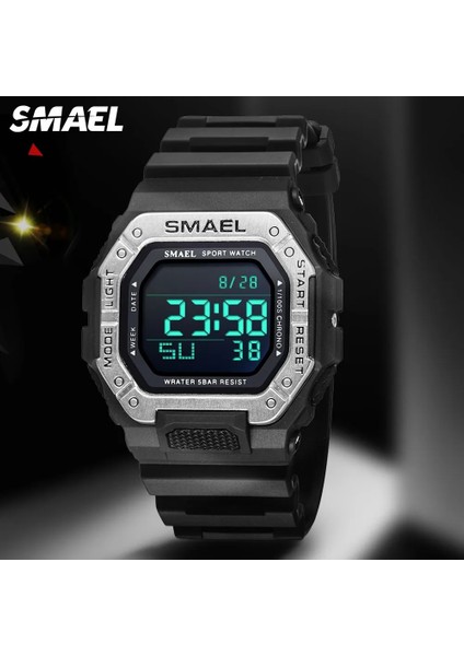 Siyah Gümüş Kutu Smael Erkekler Için Dijital Saatler 50 M Su Geçirmez Askeri Spor Izle LED Ekran Otomatik Tarih Elektronik Kol Saati Часы Relogio Reloj (Yurt Dışından)