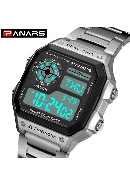 8113 Siyah Saatler Erkekler Lüks Marka Su Geçirmez Spor Saat Erkek Çalar Saat LED Dijital Kol Saati Paslanmaz Çelik Alaşım Montre Homme Hediye (Yurt Dışından) fiyatları