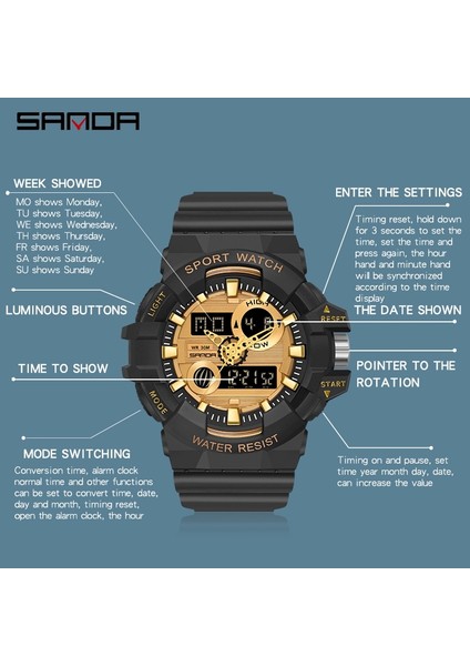 Kırmızı Sanda Yeni Spor Dijital Saat Erkekler Büyük Kadran Çok Fonksiyonlu LED Işık 50M Su Geçirmez Kol Saati Erkekler Için Relogio Masculino (Yurt Dışından) fiyatları