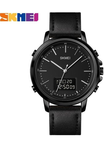 Siyah-Siyah Skmeı Üst Marka Erkekler Minimalizm Spor Saatler Moda Vintage Deri Kayış Elektronik Erkek Izle Saat Dijital Kol Saati 1652 (Yurt Dışından)