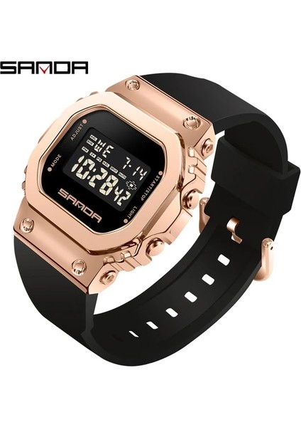 Siyah Gül Altın Sanda Erkekler LED Işık Dijital Spor Izle Kadınlar Su Geçirmez Chrono Alarm Saatler Tarih Retro Saat Bayanlar Izle Reloj Hombre (Yurt Dışından)