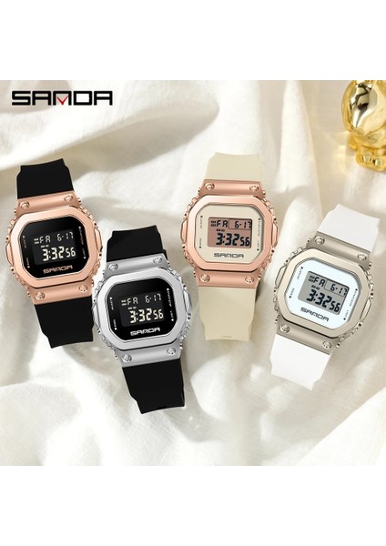 Siyah Gül Altın Sanda Erkekler LED Işık Dijital Spor Izle Kadınlar Su Geçirmez Chrono Alarm Saatler Tarih Retro Saat Bayanlar Izle Reloj Hombre (Yurt Dışından) fırsatları