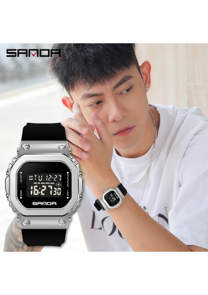 Siyah Gül Altın Sanda Erkekler LED Işık Dijital Spor Izle Kadınlar Su Geçirmez Chrono Alarm Saatler Tarih Retro Saat Bayanlar Izle Reloj Hombre (Yurt Dışından) indirimleri