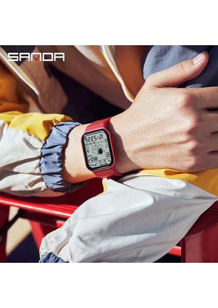 Siyah Altın Sanda Erkek Doğa Sporları Elektronik Saatler Moda Kare Kadran Tasarımı Aşınmaya Dayanıklı Kırmızı Silikon Aydınlık 50 M Su Geçirmez (Yurt Dışından) indirimleri