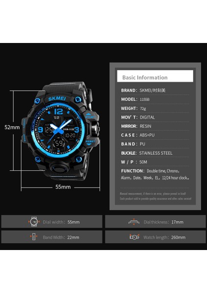 Mavi Skmeı Marka Erkek Spor Saatler S Şok Erkekler Kronometre Dijital Saat Çift Zamanlı Ekran Kol Saati Su Geçirmez Saat Relojes Hombre (Yurt Dışından) modelleri