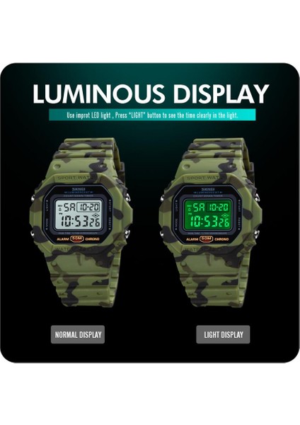 Yeşil Kamuflaj Izle Erkekler Için Dijital Elektronik Saat Plastik LED Pin Toka Öğrenci Açık Klasik Darbeye Dayanıklı Spor Kare Relogio Masculino (Yurt Dışından)