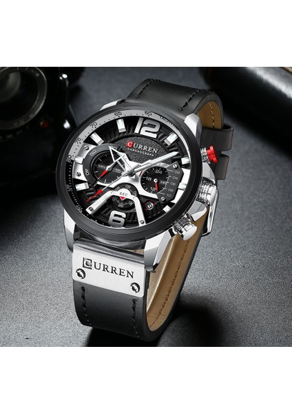 Gül Kara Kutu Curren Moda Spor Su Geçirmez Izle Erkekler Için Rahat Erkek Saat Iş Deri Kol Saati Lüks Chronograph Kuvars Erkek Izle (Yurt Dışından)