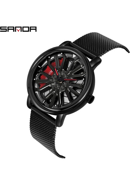 Örgü Mavi Sıcak Satış Erkekler Kuvars Izle 360 Dönen Araba Tekerleği Kadran Saat Moda Örgü Kemer Su Geçirmez Jant Hub Kol Saati Relogio Masculino (Yurt Dışından)