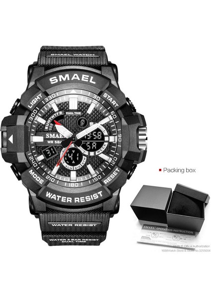 Black-Box Smael Haki Spor Izle Erkekler Için Moda Dijital Kuvars Saatler Çift Zaman Göstergesi Otomatik Tarih Su Geçirmez Elektronik Kol Saati Erkek (Yurt Dışından)