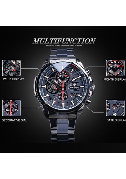 T12 Forsining Paslanmaz Çelik Spor Su Geçirmez Erkek Kol Saati Otomatik Mekanik Saatler Erkek Çok Fonksiyonlu Saat Reloj Hombre (Yurt Dışından) fırsatları