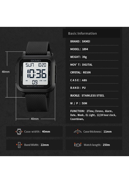 Siyah Siyah Açık Spor Izle Erkekler Çok Fonksiyonlu Chrono 5bar Su Geçirmez Çalar Saat Dijital Kol Saatleri Reloj Hombre Skmeı Montre Homme (Yurt Dışından)