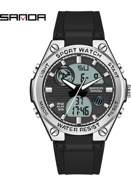 6067 Siyah Gümüş Sanda Moda Yeni Kadın Spor Izle G Su Geçirmez Dijital LED Bayanlar Askeri Elektronik Ordu Kol Saati Saat Kız Reloj (Yurt Dışından)