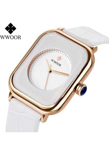 Beyaz-P Wwoor Orijinal Yeni Bayan Izle Beyaz Kare Bilezik Saatler Kadın Örgü Kayış Su Geçirmez Kuvars Kadın Saat Relogio Feminino (Yurt Dışından)