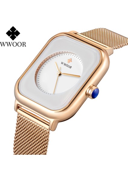 Beyaz-P Wwoor Orijinal Yeni Bayan Izle Beyaz Kare Bilezik Saatler Kadın Örgü Kayış Su Geçirmez Kuvars Kadın Saat Relogio Feminino (Yurt Dışından) fiyatları