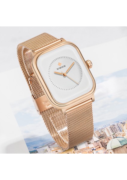 Beyaz-P Wwoor Orijinal Yeni Bayan Izle Beyaz Kare Bilezik Saatler Kadın Örgü Kayış Su Geçirmez Kuvars Kadın Saat Relogio Feminino (Yurt Dışından) modelleri