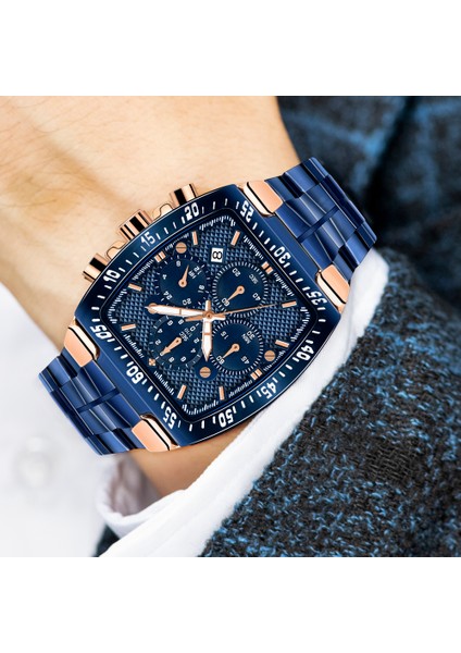 Altın Altın Wwoor Erkekler Chronograph Spor Saatler Erkekler Için Moda Kare Üst Marka Lüks Paslanmaz Çelik Su Geçirmez Kuvars Izle Reloj Hombre (Yurt Dışından)