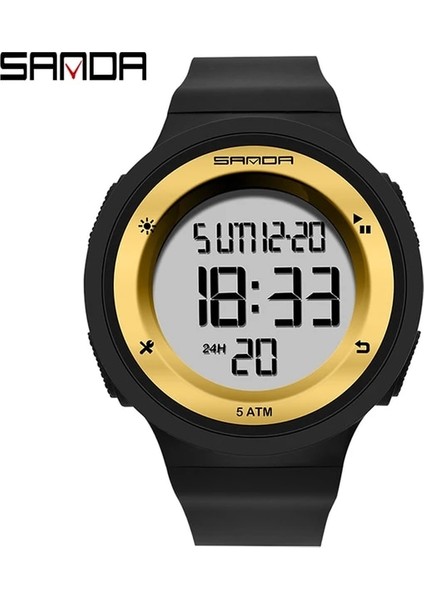 Siyah Altın Sanda Unisex Yaratıcı LED Elektronik Spor Saatler Geri Sayım Kronometre Saat 5bar Su Geçirmez Erkek Kol Saati Montre Homme Izle (Yurt Dışından)