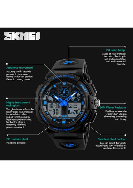 Yeşil Skmeı Erkekler Spor Kuvars Saatler Moda Açık Adam Saat Izle 2 Kez Su Geçirmez Dijital Erkekler Üst Kol Saati Reloj Hombre 1270 (Yurt Dışından)