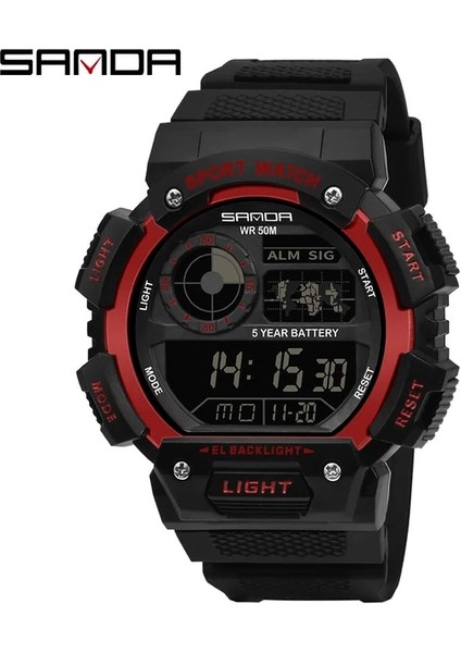 Siyah Kırmızı Sanda Izle Moda Trendi Erkekler Elektronik Saat Çok Fonksiyonlu Yaratıcı Kişilik Su Geçirmez Aydınlık Kol Saati (Yurt Dışından)