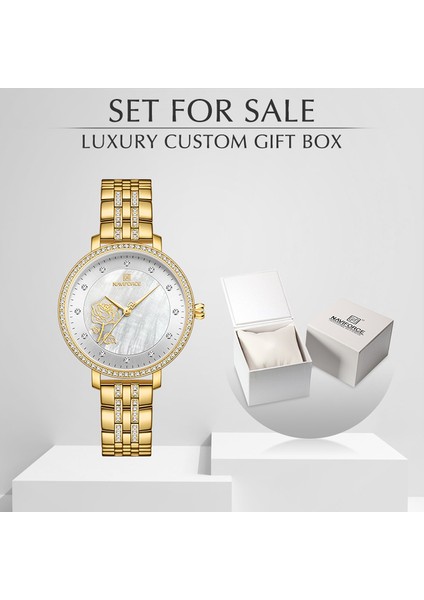 Altın Beyaz-Box-C Navıforce Gül Altın Izle Kadın Saatler Bayanlar Yaratıcı Çelik Kadın Bilezik Saatler Kadın Su Geçirmez Saat Relogio Feminino (Yurt Dışından)