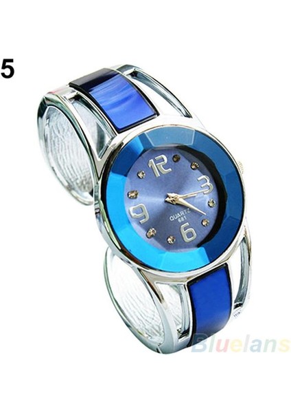 Safir Mavi 40% Sıcak Bayanlar Moda Açık Bilezik Lüks Kuvars Analog Yuvarlak Kasa Bilezik Bilezik Izle Bayan Izle (Yurt Dışından)