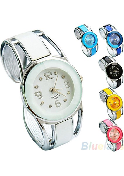 Safir Mavi 40% Sıcak Bayanlar Moda Açık Bilezik Lüks Kuvars Analog Yuvarlak Kasa Bilezik Bilezik Izle Bayan Izle (Yurt Dışından)